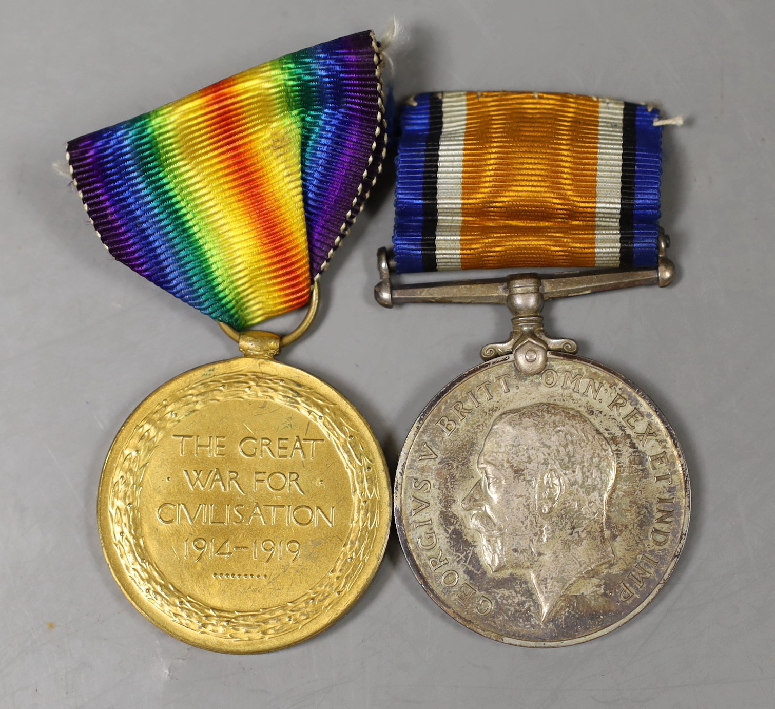 Two WWI medals. 38144 PTE.F.J.COLLINS. DEVON.R.